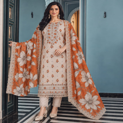 Elegant Floral Embroidered Three Piece