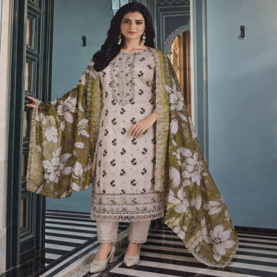 Elegant Floral Embroidered Three Piece