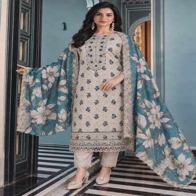 Elegant Floral Embroidered Three Piece